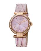 Women's 34mm Stainless Steel 3-hand Glitz Milgrain Watch With Leather Strap, Rose/pink