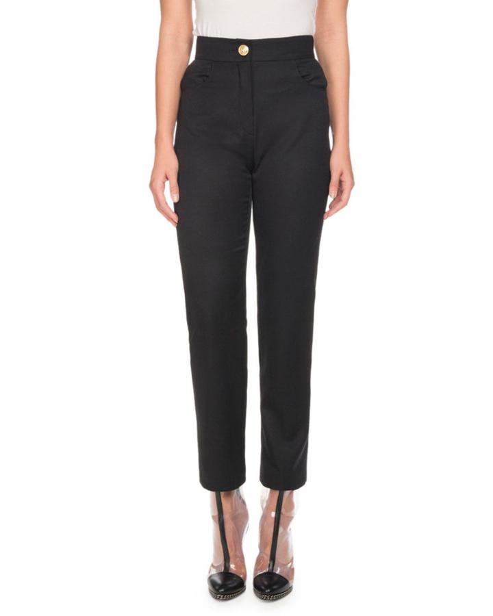 Zip-front Wool Straight-leg Pants
