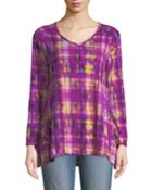 Checkered V-neck A-line Easy Top