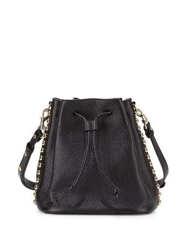 Stud-trim Leather Bucket Bag, Black/light Gold