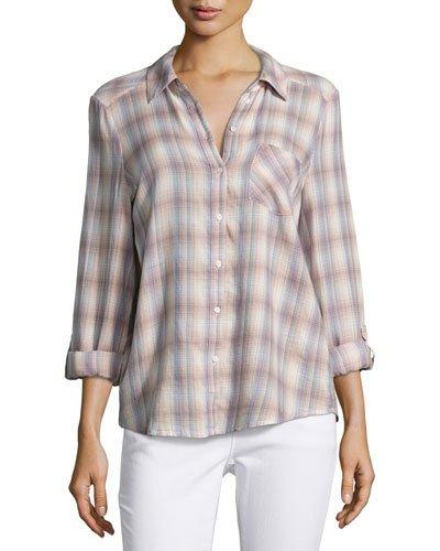 Jerrie Plaid Button-front Top,