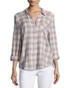Jerrie Plaid Button-front Top,