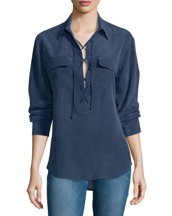 Knox Long-sleeve Lace-up Top, Peacoat