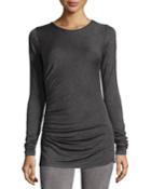 Max Studio Long-sleeve Jersey Top W/ruched Sides, Heather Charcoal, Women's, Size: Small, H.charcoal