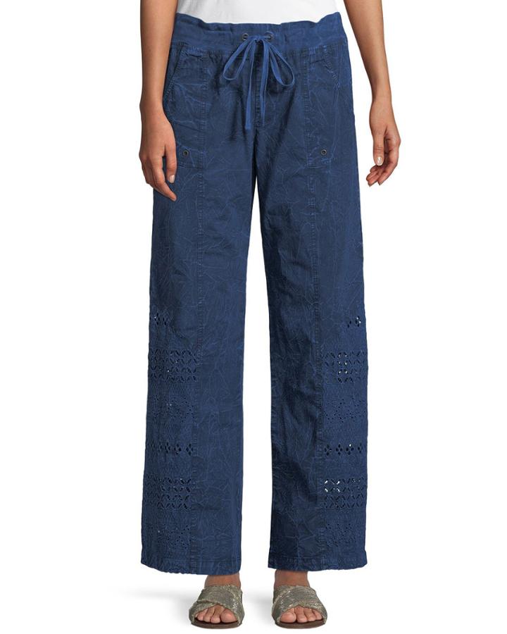 Gia Lace-inset Wide-leg Pants, Blue