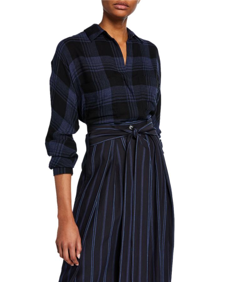 Heathered Plaid Long-sleeve Pullover Top