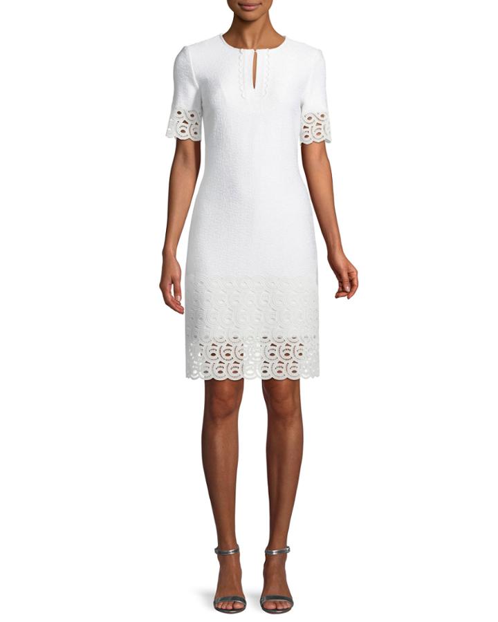 Caris Knit Lace-trim Split-neck Dress