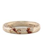 18k Rose Gold Flower Enamel Bangle W/ Diamonds, Tan/orange