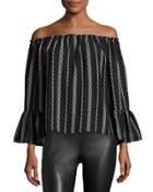 Off-the-shoulder Stripe-print Top, Black