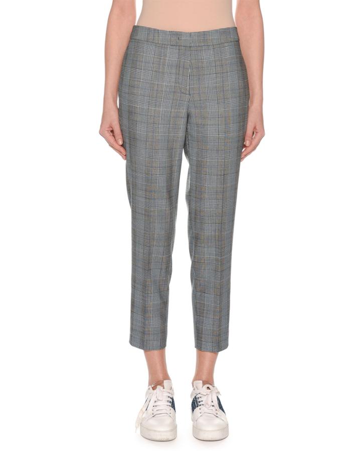Glen-plaid Straight-leg Cropped Pants
