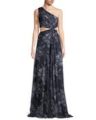 Goldie One-shoulder Floral-print Silk Open-waist Gown