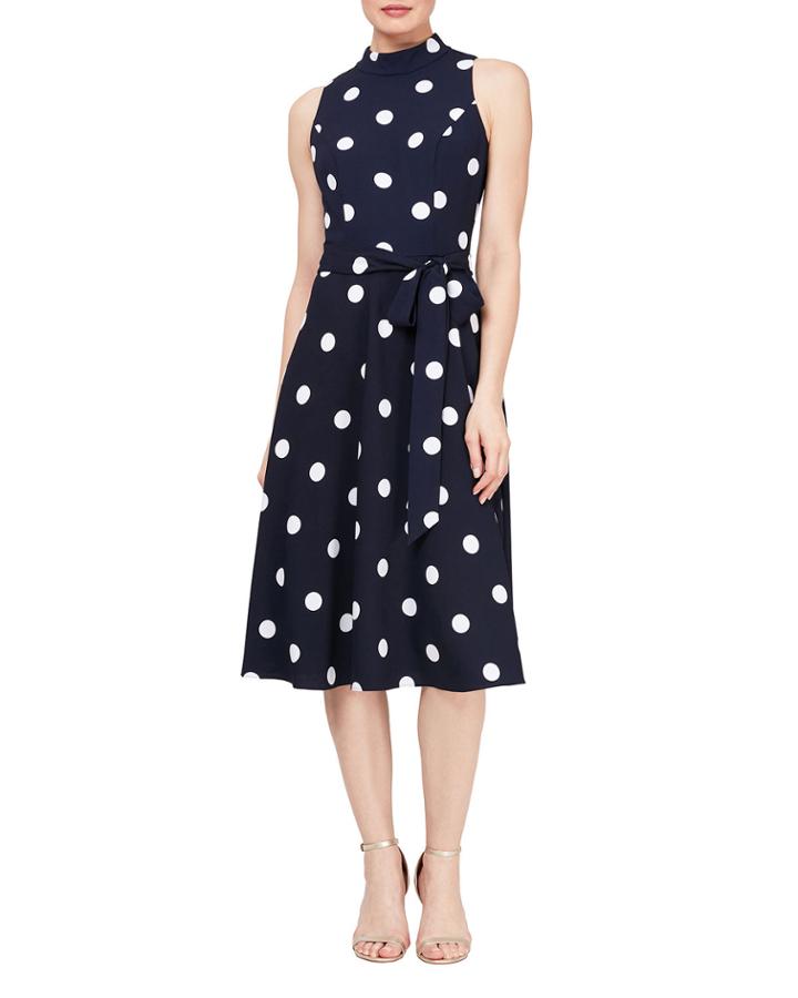 Polka Dot Print Mock-neck Dress