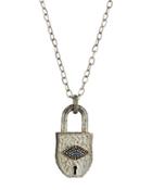 Sterling Silver Padlock Pendant Necklace W/ Diamond Eye
