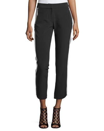 Contrast-trim Zip-pocket Pants, Black/white