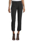 Contrast-trim Zip-pocket Pants, Black/white