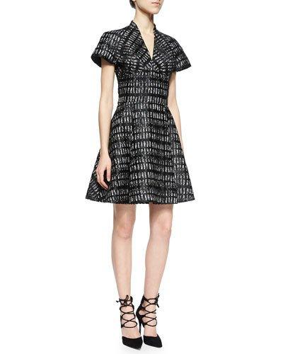 Lace-overlay V-neck Dress