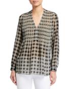 Dotted Gingham Long-sleeve Blouse