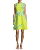 Sleeveless Embellished Faille Cocktail Dress, Chartreuse