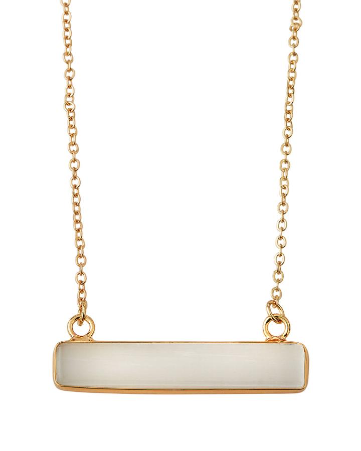 White Cat Eye Rectangular Pendant Necklace