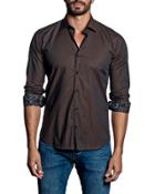 Solid-color Sport Shirt W/ Contrast Cuffs, Brown