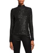 Statement Sequin Mock-neck Top With Zipper