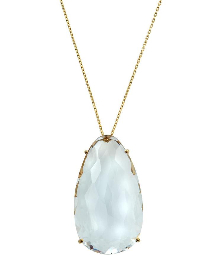 14k Quartz Pear Pendant Necklace, White