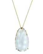 14k Quartz Pear Pendant Necklace, White
