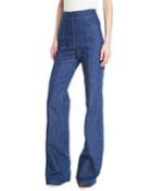 High-waist Flared-leg Denim Pants W/ Topstitch Detail