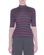 1/2-sleeve Checked Silk-knit
