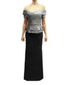 Tiered Off-the-shoulder Contrast Column Gown