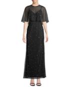 Pearly-embellished Tulle Gown With Capelet
