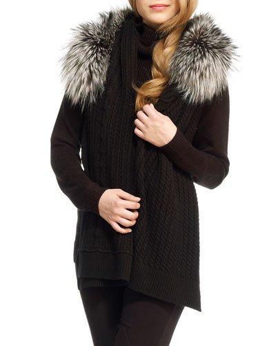 Cashmere Cable-knit Stole W/ Fox Fur Trim