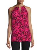 Chain-neck Printed Halter Top, Red Pattern