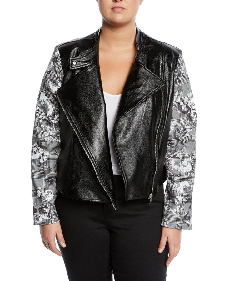 Charlie Faux-leather Jacket W/ Plaid Sleeves,