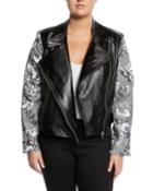 Charlie Faux-leather Jacket W/ Plaid Sleeves,