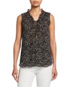 Chiffon Leaf-print Ruffle Blouse