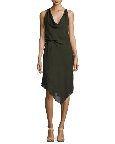 Roberta's Draped Silk Midi Dress, Olive
