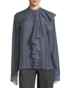 Mandarin-collar Front-ruffle