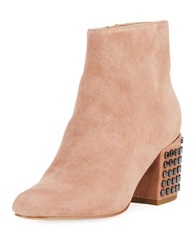 Blythe Suede Zip-up Bootie, Blush