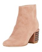 Blythe Suede Zip-up Bootie, Blush