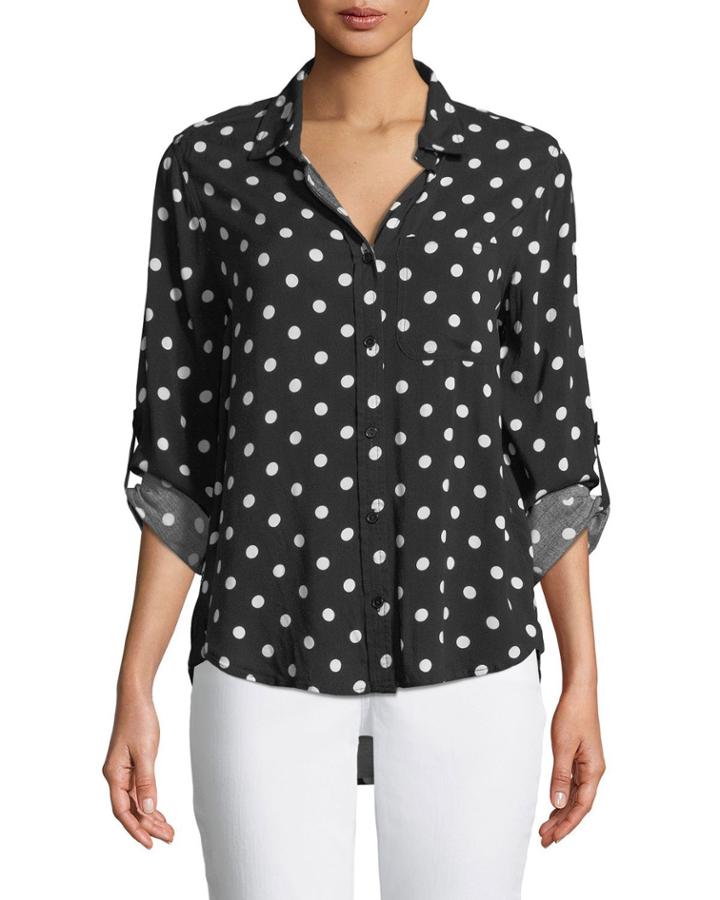 Elisa Dot-print Button-front Blouse