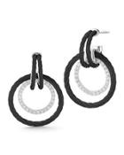 Double Cable Diamond Hoop Drop Earrings, Black