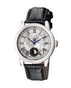 Men's Washington Street Automatic Watch W/ Leather Strap, Black/silvertone