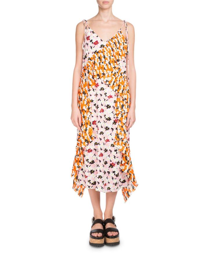 Floral-print Ruffled Slip