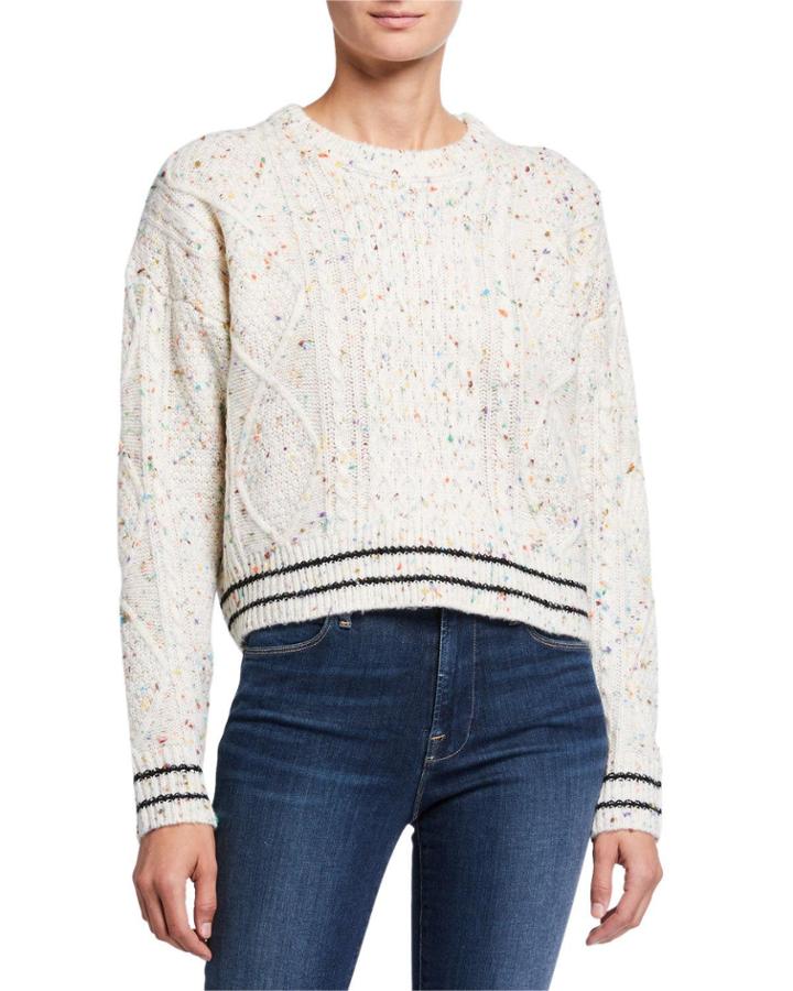 Speckled Cable Knit Long-sleeve Cropped