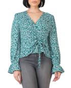 Vera Ruched Tie Front Flute-sleeve Blouse