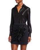 Long-sleeve Glossy Georgette Button-down Top