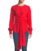 Long-sleeve Crepe Wrap Blouse