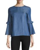 Chambray Ruffle-sleeve Top