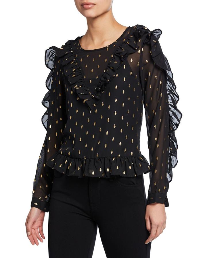 Foil Dot Blouse W/ Ruffle Details